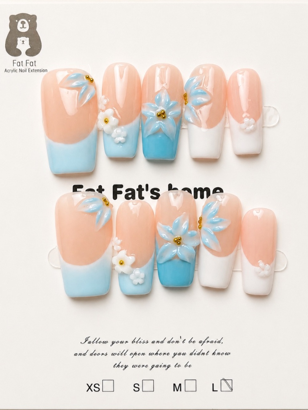 NEW Dreamy Blue French Tip Acrylic Press On Nails | 3D | Long Square | Large